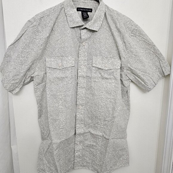 Structure Men's M White Gray Modern Fit Shirt Floral Print Short Sleeve - Picture 1 of 10